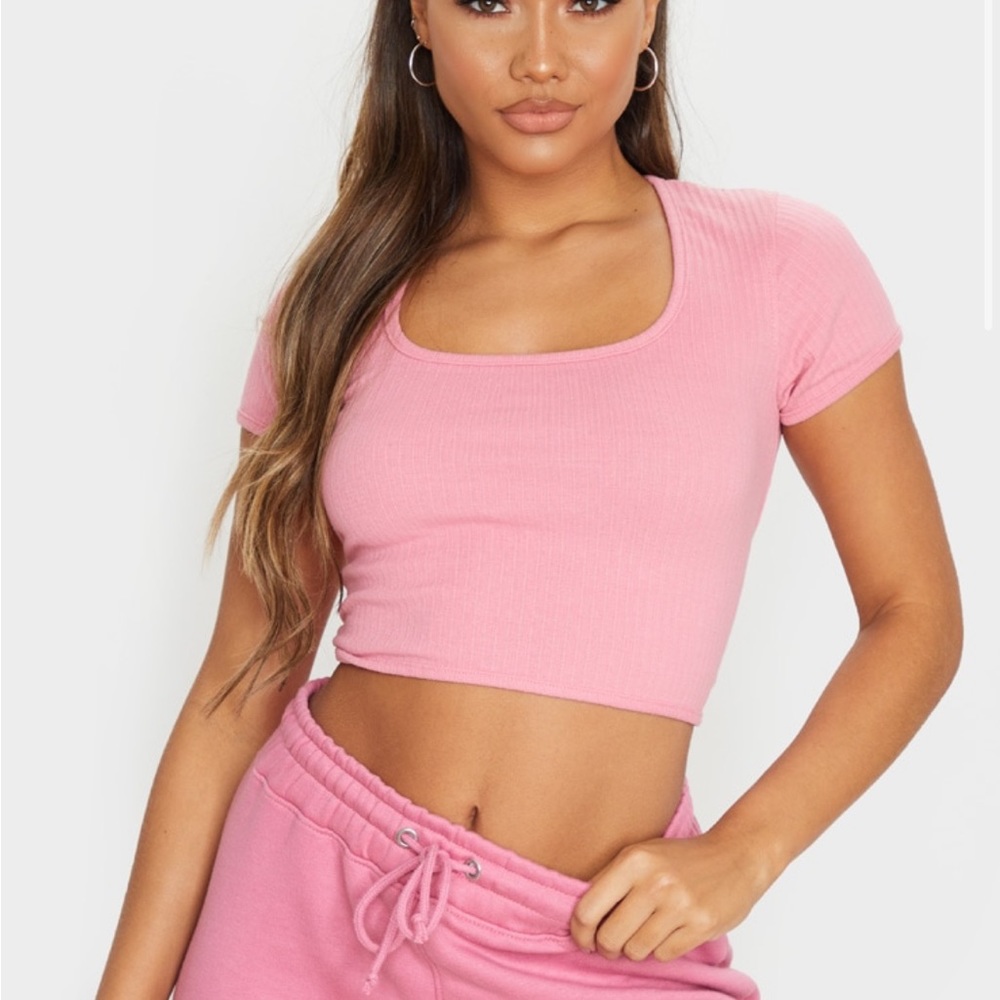PLT Pink Cropped Crop Top Tie Back
